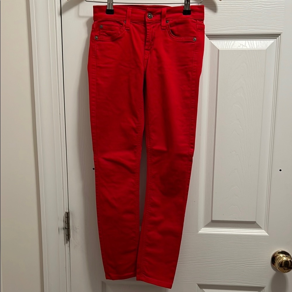 7 For All Mankind Red Skinny Jeans Vibrant Denim Ankle Length